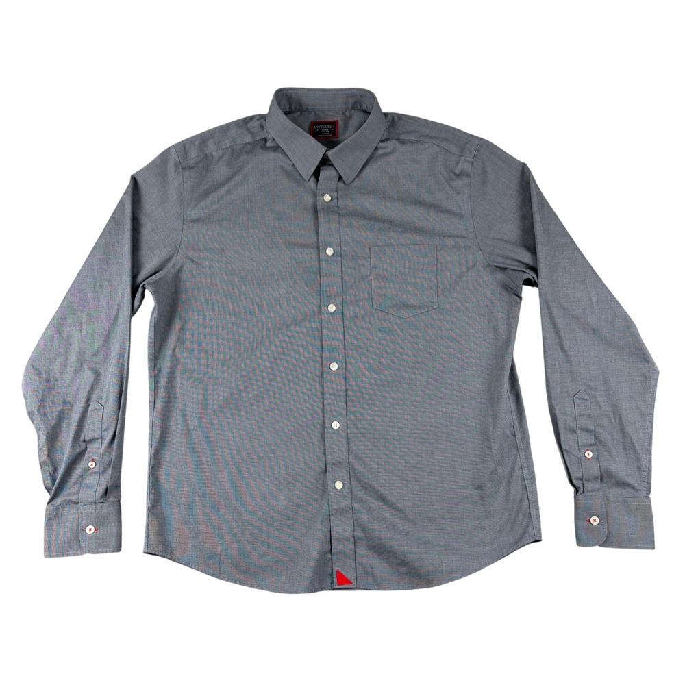 Untuckit Shirt Mens‎ L Navy Pio Cesane Wrinkle Free Micro Check Long Sleeve